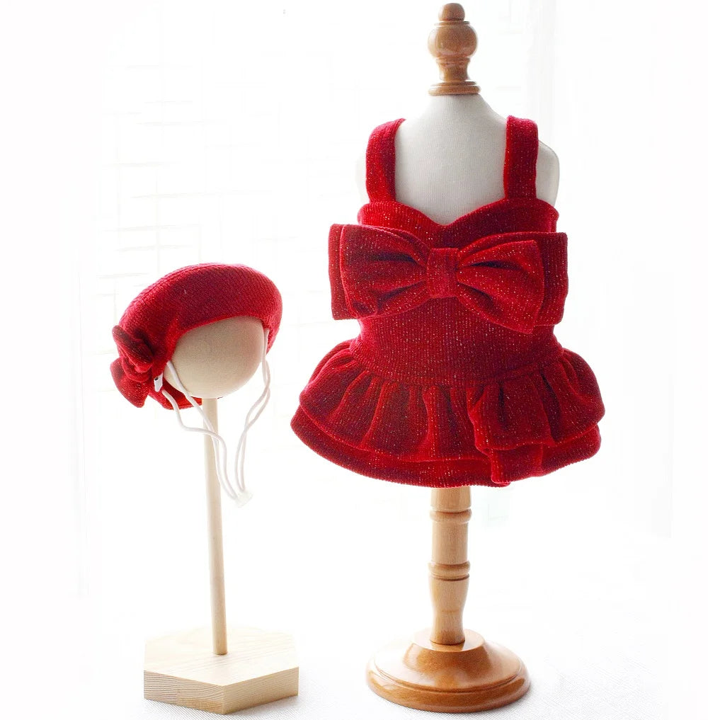 Red Bow Party Dress & Hat Combo