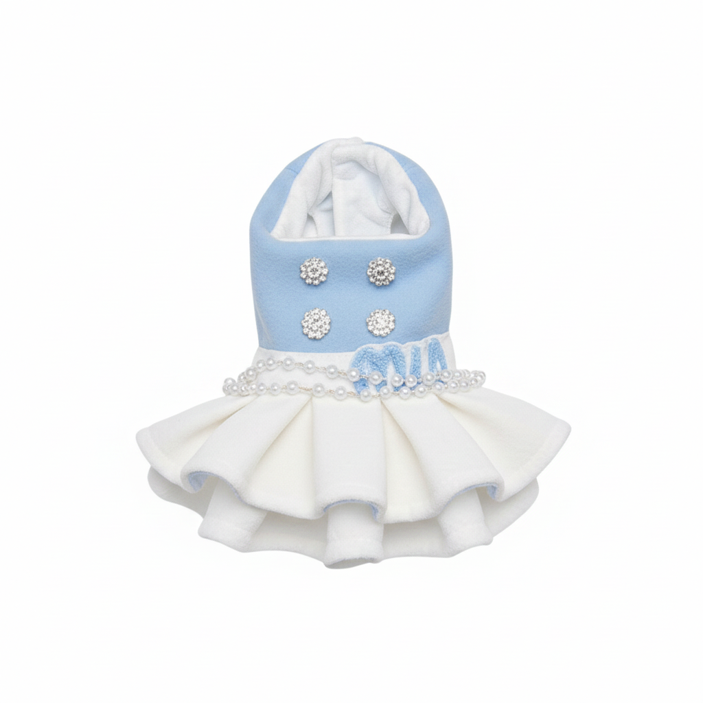 Designer-Style Blue Pearl Tweed Pet Dress Set