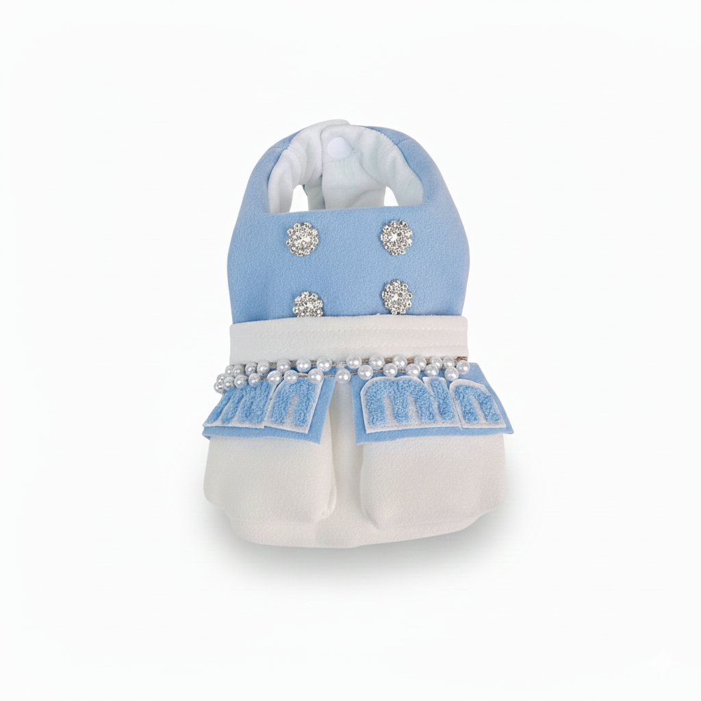 Designer-Style Blue Pearl Tweed Pet Dress Set