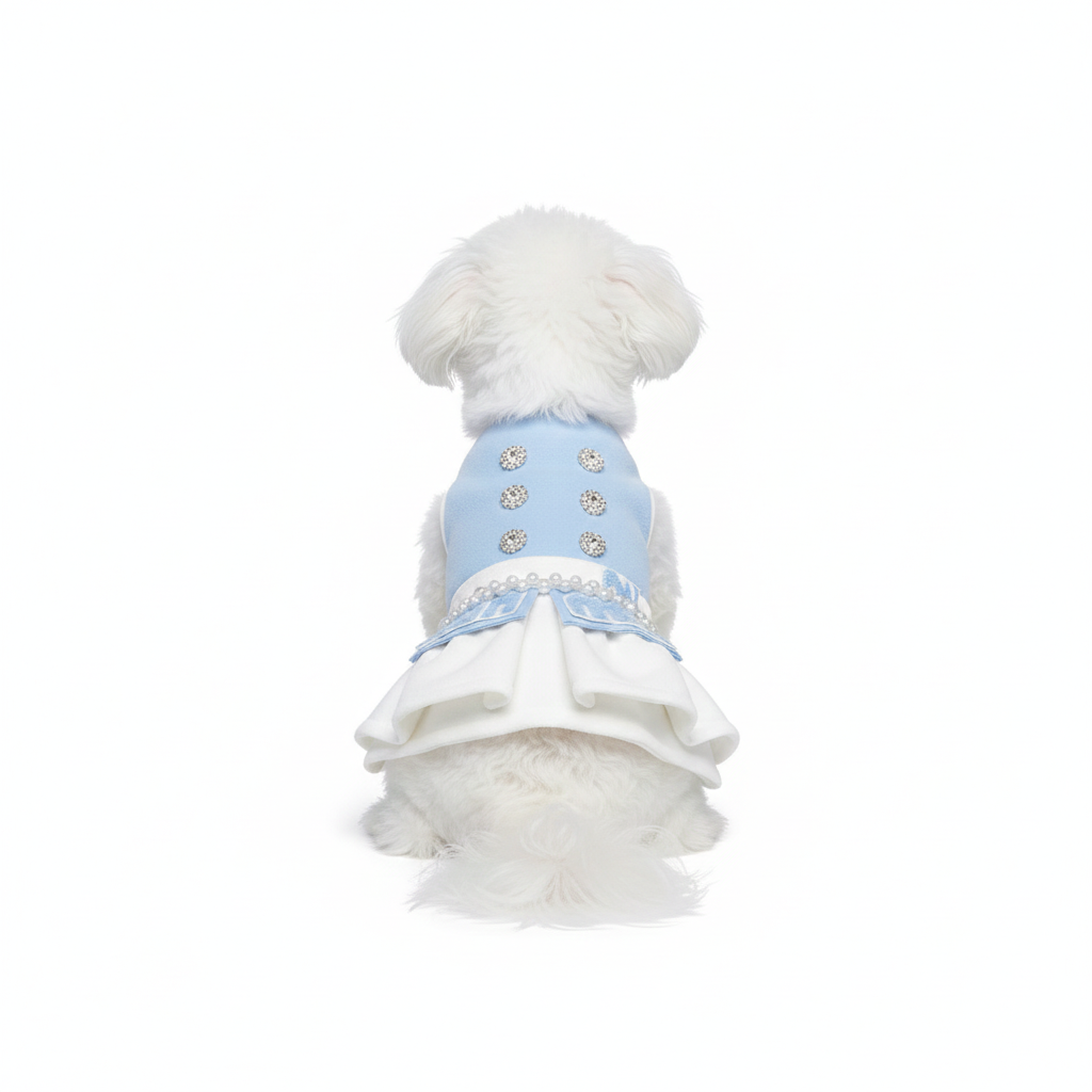 Designer-Style Blue Pearl Tweed Pet Dress Set