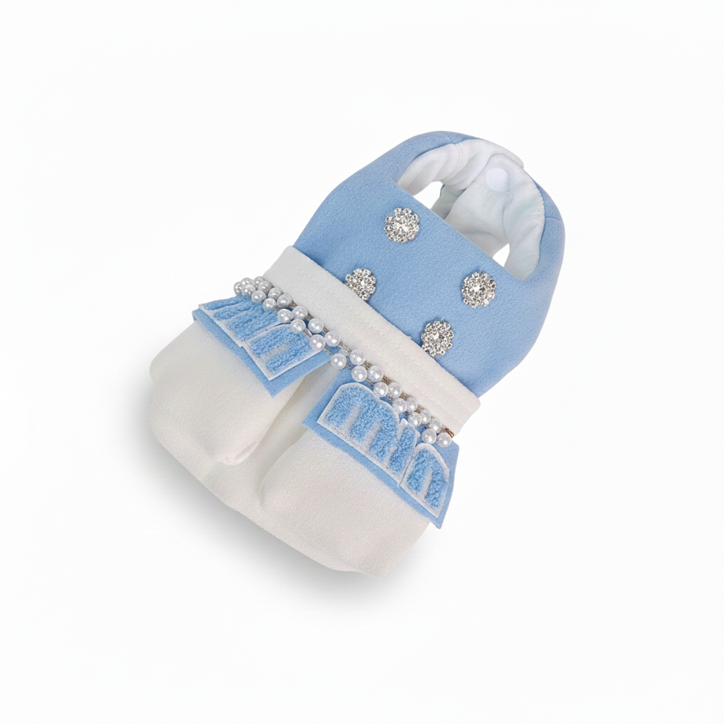 Designer-Style Blue Pearl Tweed Pet Dress Set