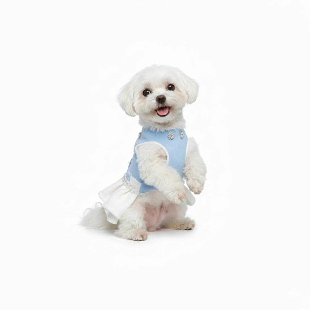 Designer-Style Blue Pearl Tweed Pet Dress Set